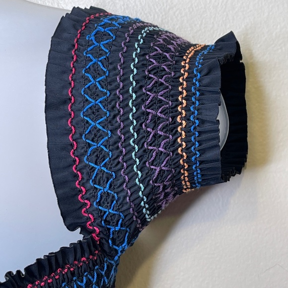 Bar III | Crochet Smocked Off Shoulder Padded Chest Harness Bralette Crop Top - Picture 6 of 10